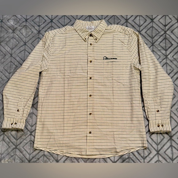Ducks Unlimited Lg Long Sleeve Button Down White/Brown/Green Pattern Shirt 21x32 - Picture 1 of 6